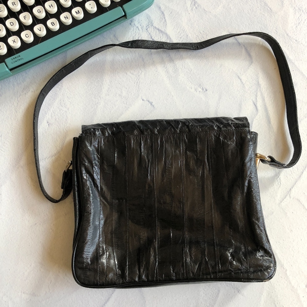 Vintage Black Eel Skin Shoulder Bag - Picture 2 of 8